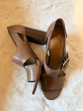 Franco Sarto Brown Leather L-Marketa Buckle Block Heel Sandals 8.5